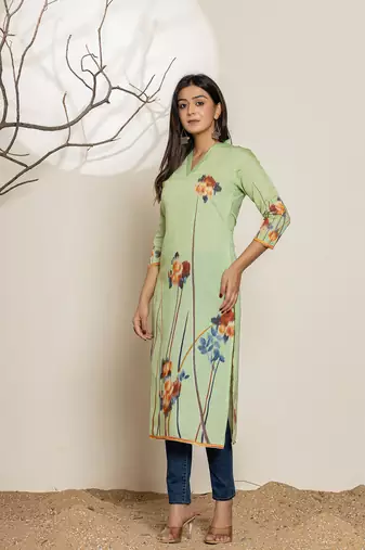  green silk blend digital print kurta