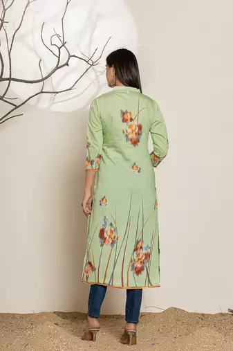  green silk blend digital print kurta