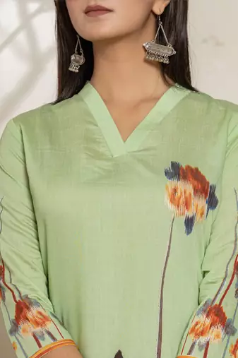  green silk blend digital print kurta