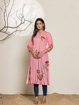  pink silk blend digital print kurta 1