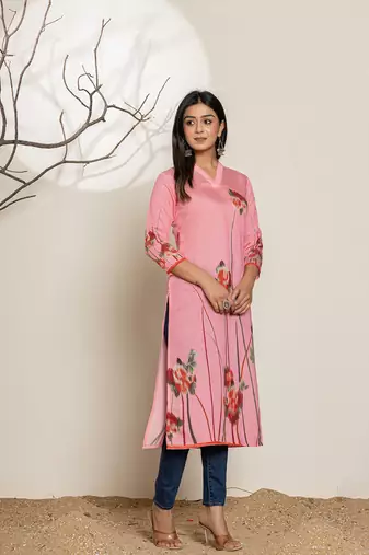  pink silk blend digital print kurta