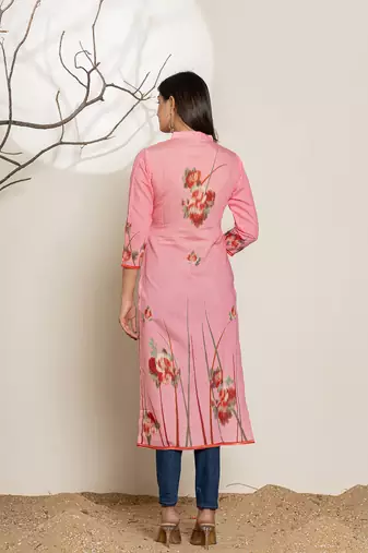  pink silk blend digital print kurta