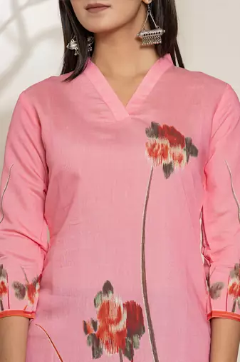  pink silk blend digital print kurta