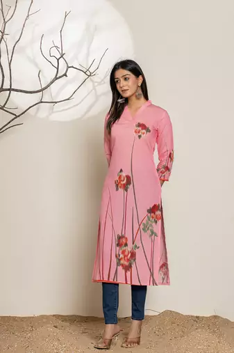  pink silk blend digital print kurta