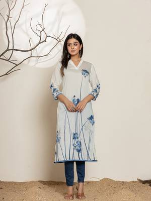  white silk blend digital print kurta 1