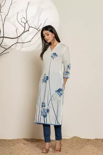  white silk blend digital print kurta