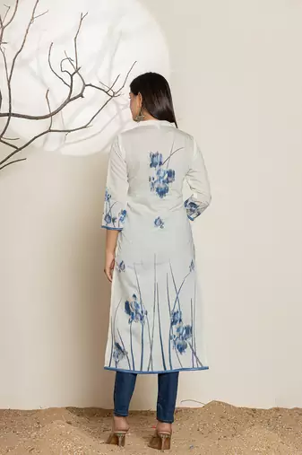  white silk blend digital print kurta