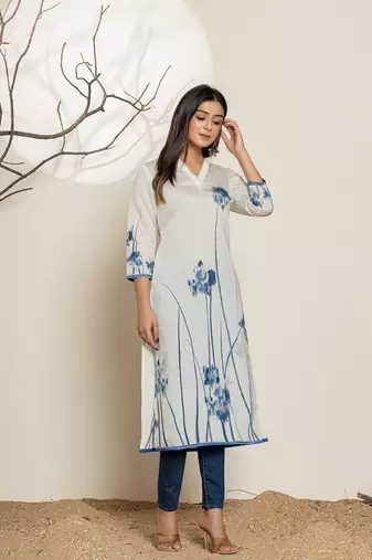  white silk blend digital print kurta