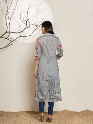  grey silk blend digital floral print kurta 3