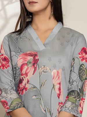  grey silk blend digital floral print kurta 4
