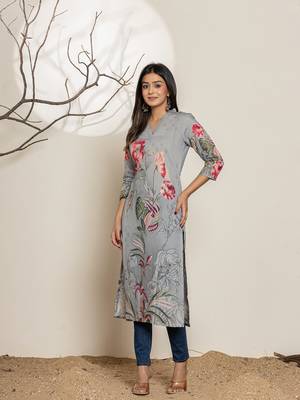  grey silk blend digital floral print kurta 5