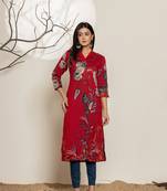  maroon silk blend digital floral print kurta