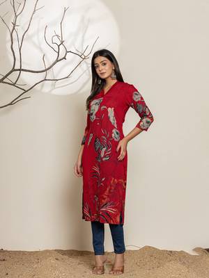  maroon silk blend digital floral print kurta 2