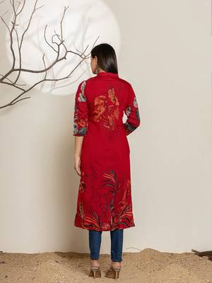  maroon silk blend digital floral print kurta 3