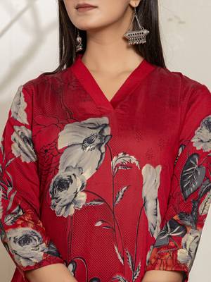  maroon silk blend digital floral print kurta 4