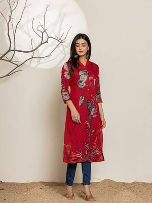  maroon silk blend digital floral print kurta 5