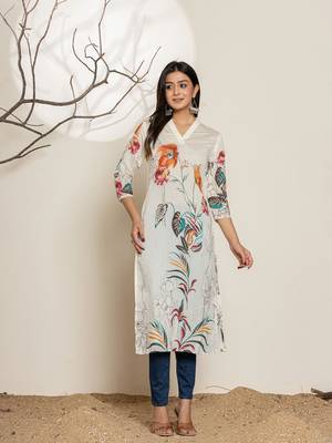  white silk blend digital floral print kurta 1