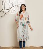  white silk blend digital floral print kurta