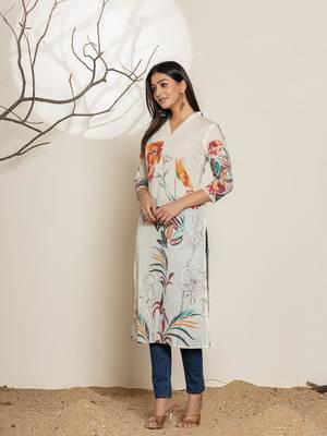  white silk blend digital floral print kurta 2