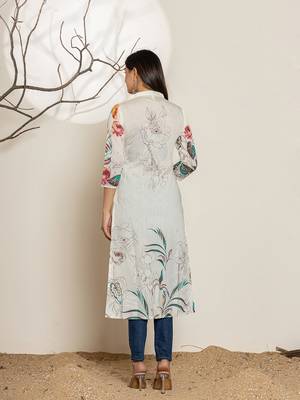  white silk blend digital floral print kurta 3