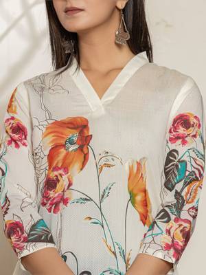  white silk blend digital floral print kurta 4