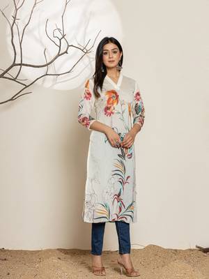  white silk blend digital floral print kurta 5