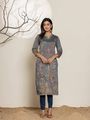  grey silk blend digital print kurta 1