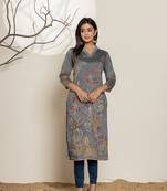  grey silk blend digital print kurta