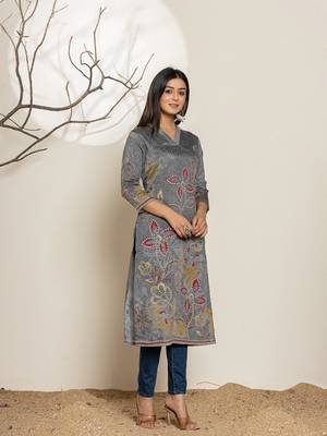  grey silk blend digital print kurta 2