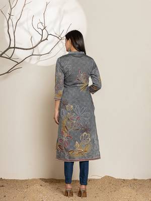  grey silk blend digital print kurta 3