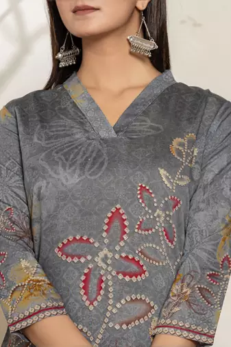  grey silk blend digital print kurta