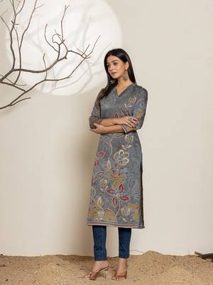  grey silk blend digital print kurta 5