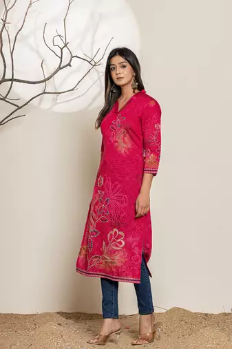  silk blend pink digital print kurta