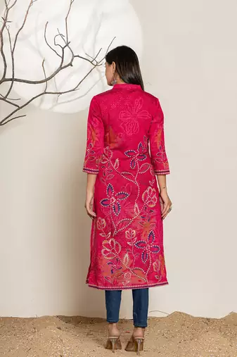  silk blend pink digital print kurta