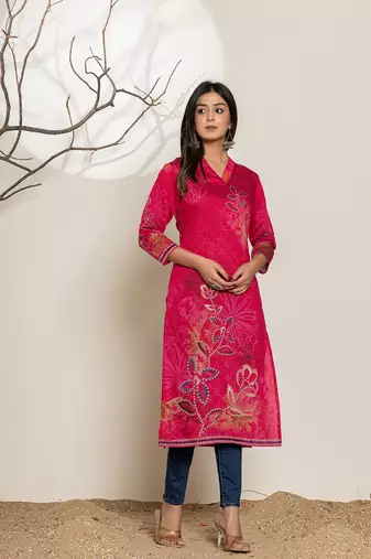  silk blend pink digital print kurta