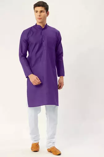 Men purple solid cotton kurta pajama