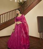 Pink Art Silk Semi-Stitched Lehenga Choli Set With Dupatta