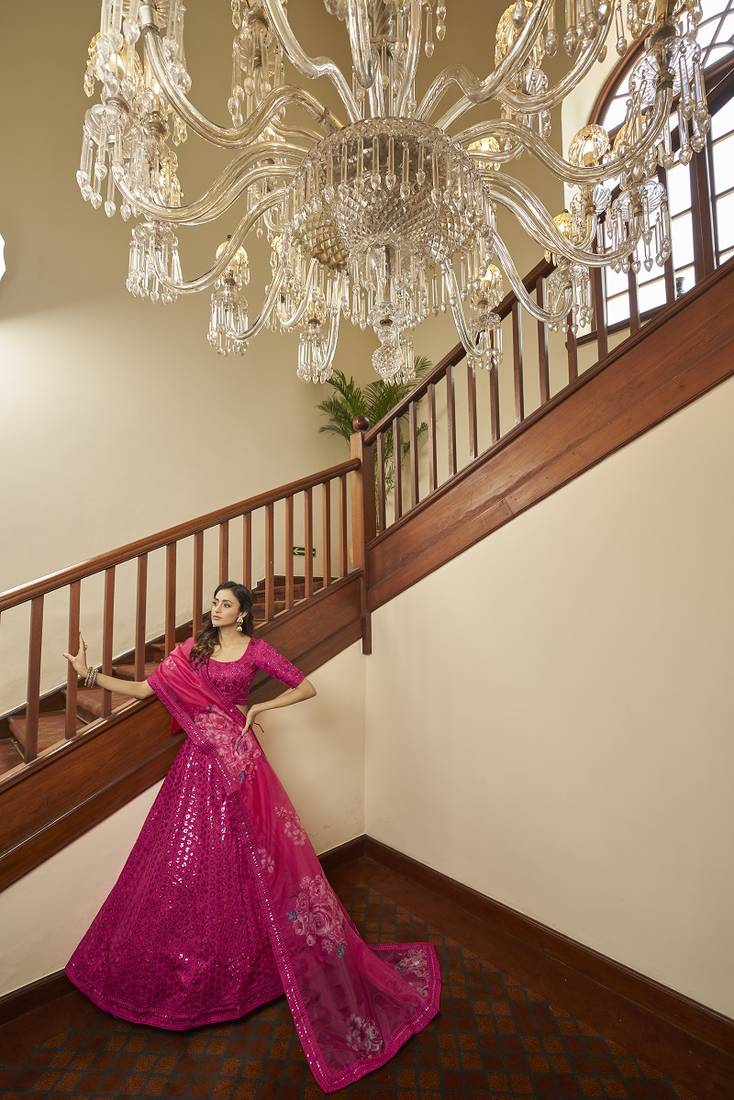 Pink Art Silk Semi-Stitched Lehenga Choli Set With Dupatta