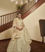 Beige Semi-Stitched Lehenga Choli Set With Dupatta