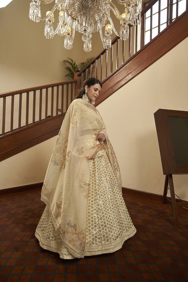 Beige Semi-Stitched Lehenga Choli Set With Dupatta