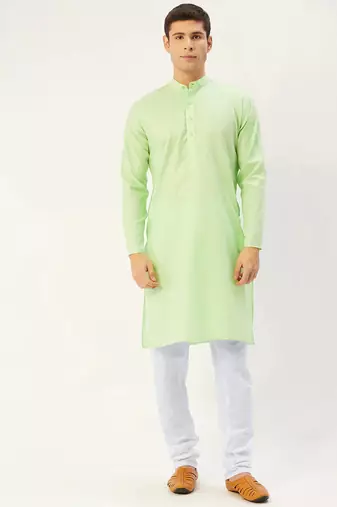 Men green solid cotton kurta pajama
