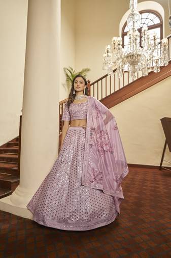 Dusty Pink Semi-Stitched Lehenga Choli Set With Dupatta