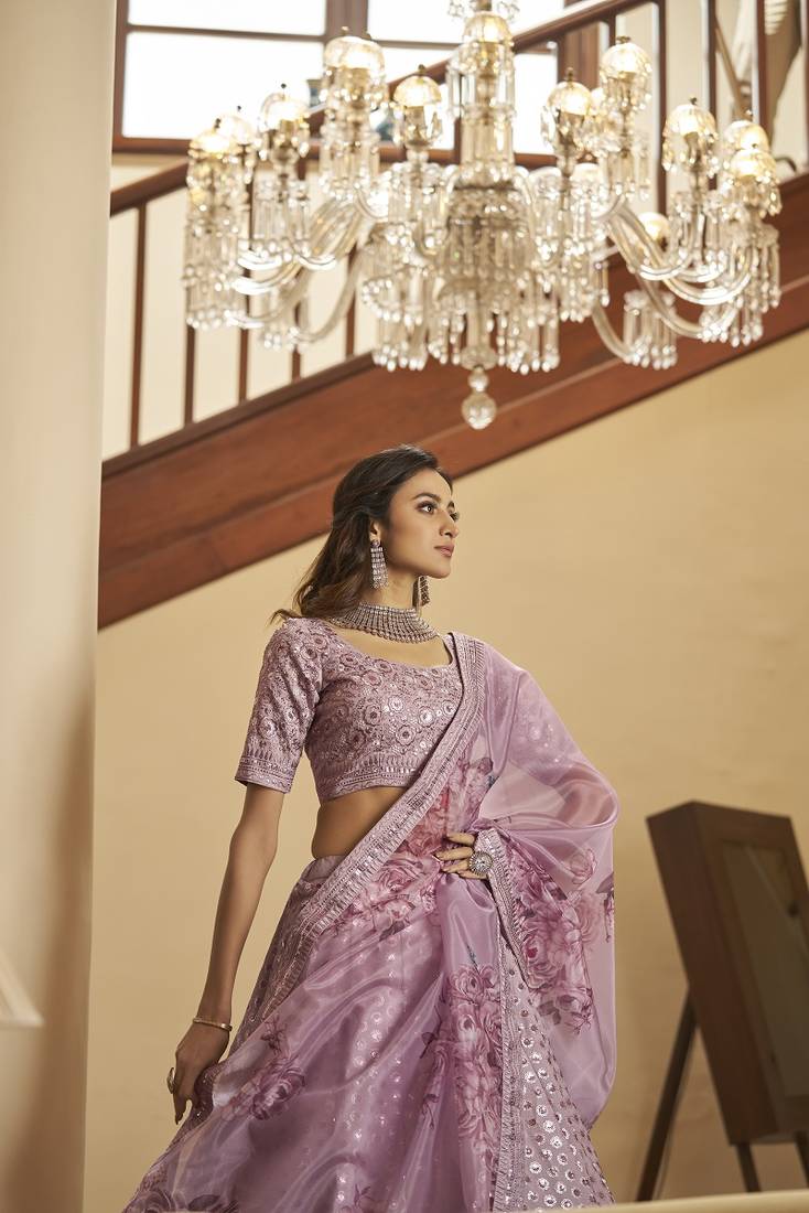 Dusty Pink Semi-Stitched Lehenga Choli Set With Dupatta