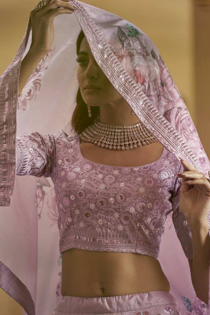Dusty Pink Semi-Stitched Lehenga Choli Set With Dupatta