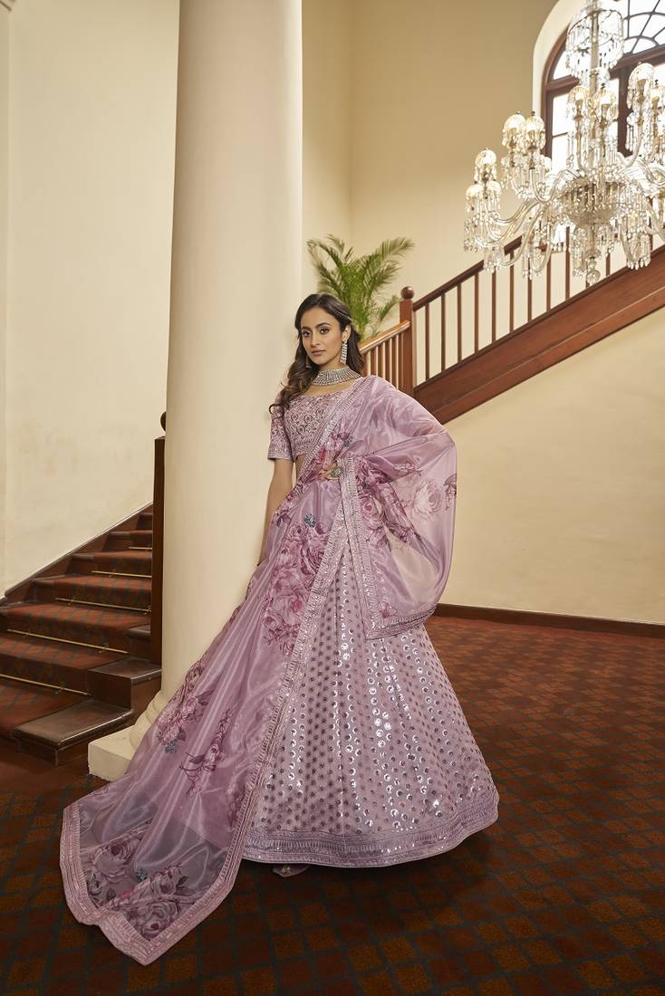 Dusty Pink Semi-Stitched Lehenga Choli Set With Dupatta