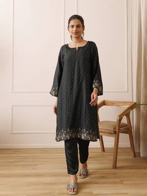 Castleton green gold printed kurta set 1