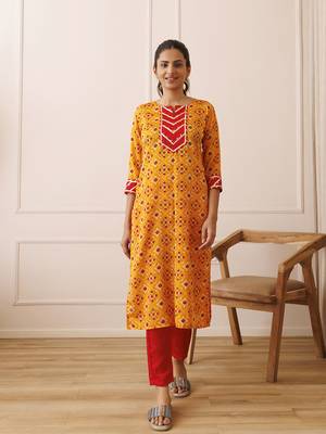 Yellow and red patola printed kurta set 1