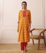 Yellow and red patola printed kurta set