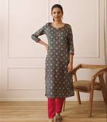 Pine green and pink patola printed kurta set