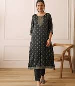 Emerald green gold foil kurta set